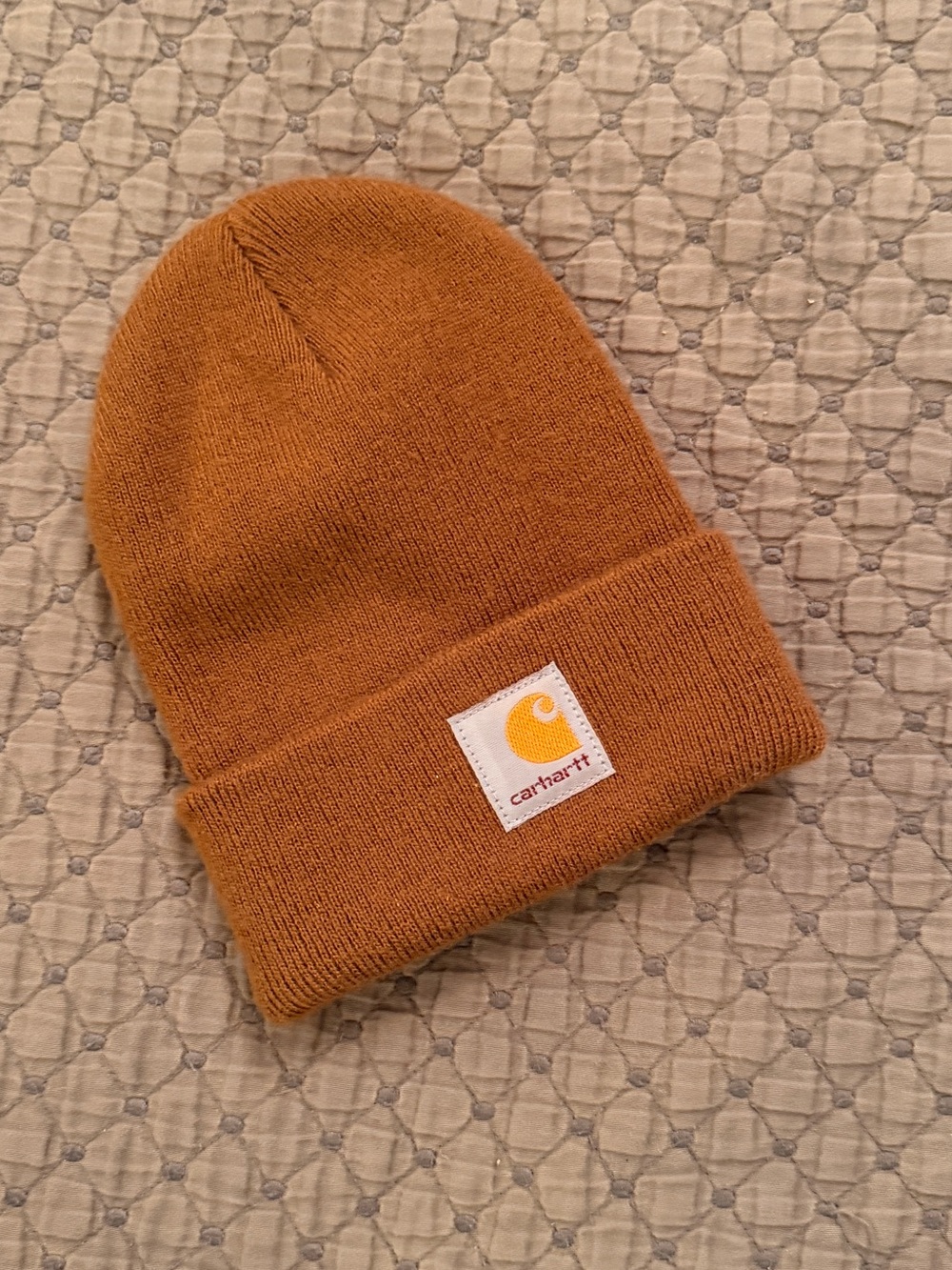 Carhartt Kids Cuffed Knit Beanie - Carhartt Brown with Yellow Logo